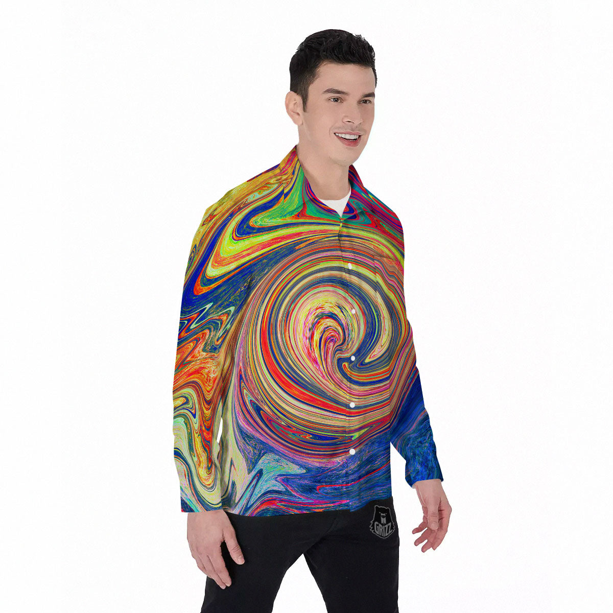 Liquid Trippy Abstract Psychedelic Print Men's Long Sleeve Shirts-grizzshop