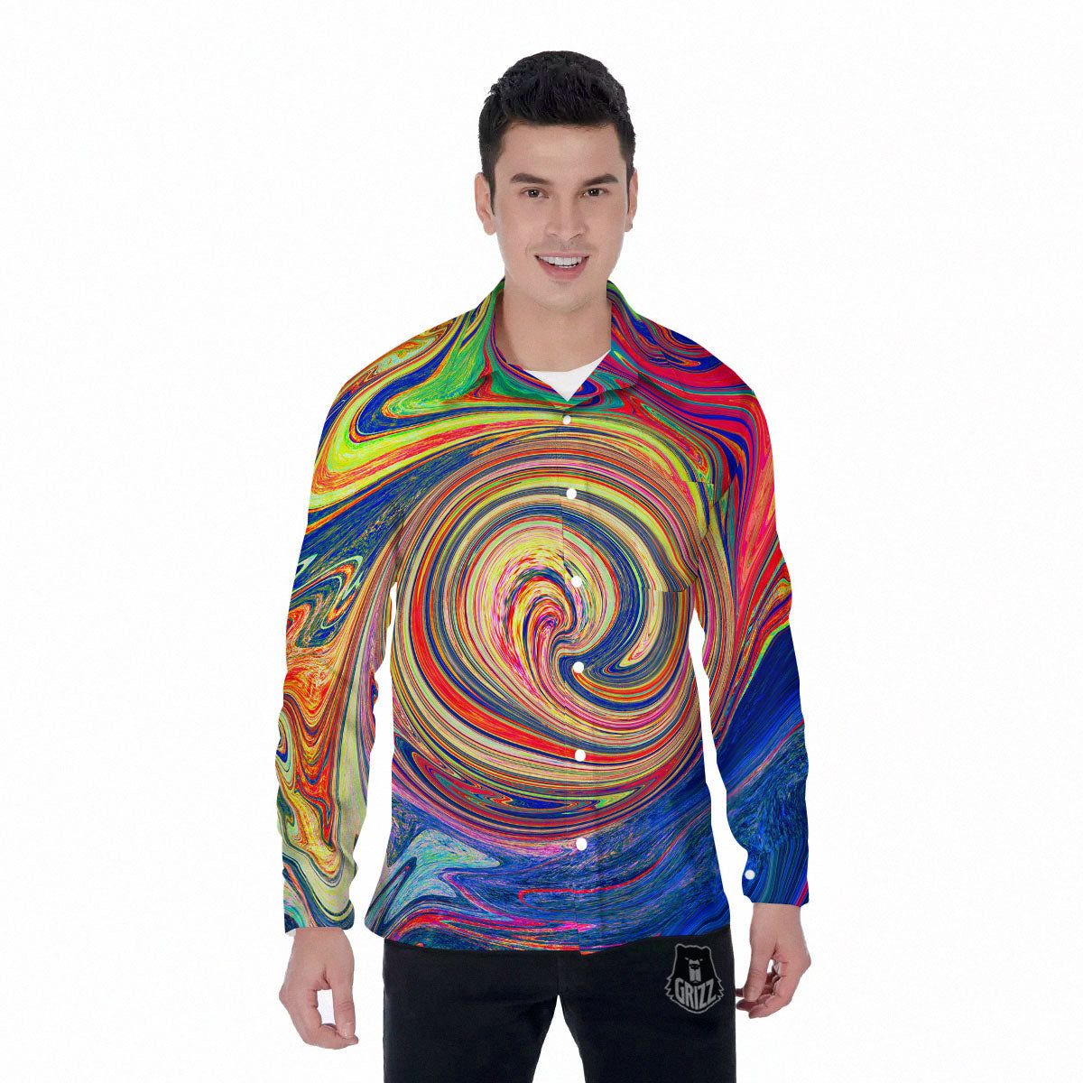 Liquid Trippy Abstract Psychedelic Print Men's Long Sleeve Shirts-grizzshop