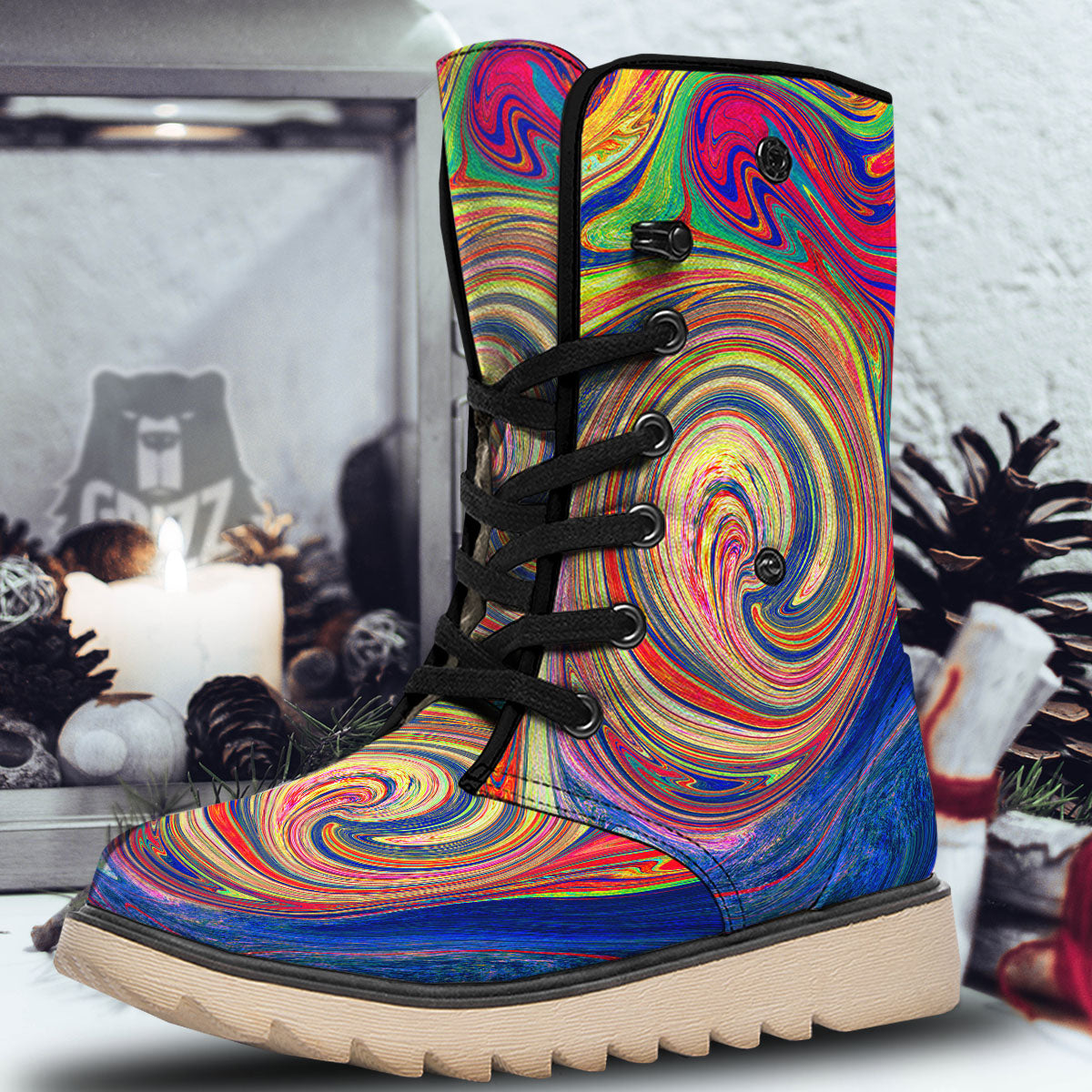 Liquid Trippy Abstract Psychedelic Print Snow Boots-grizzshop