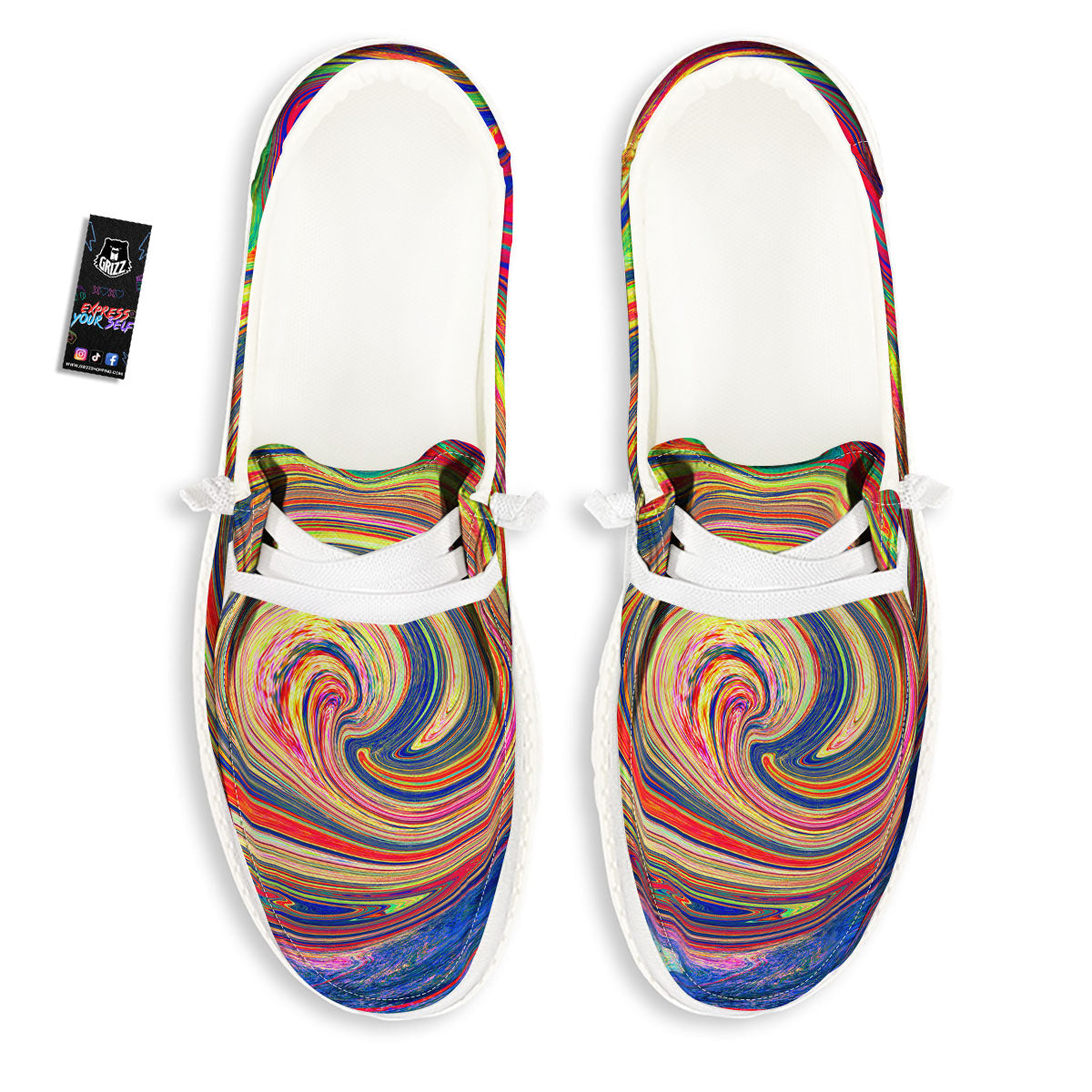 Liquid Trippy Abstract Psychedelic Print White Loafers-grizzshop