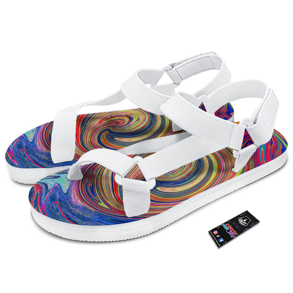 Liquid Trippy Abstract Psychedelic Print White Open Toe Sandals-grizzshop