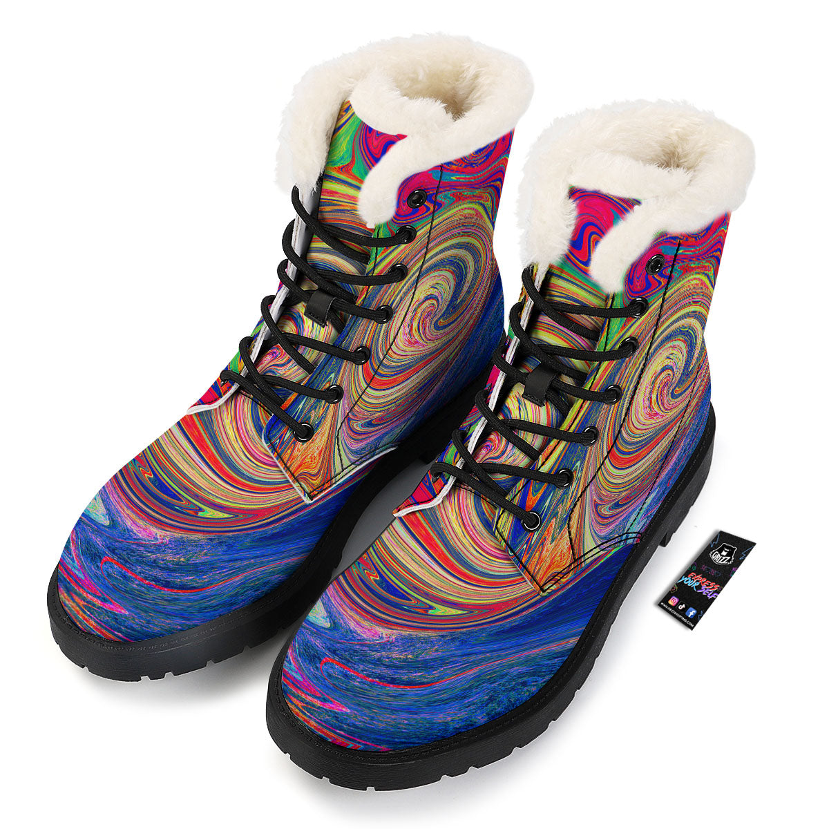 Liquid Trippy Abstract Psychedelic Print Winter Boots-grizzshop