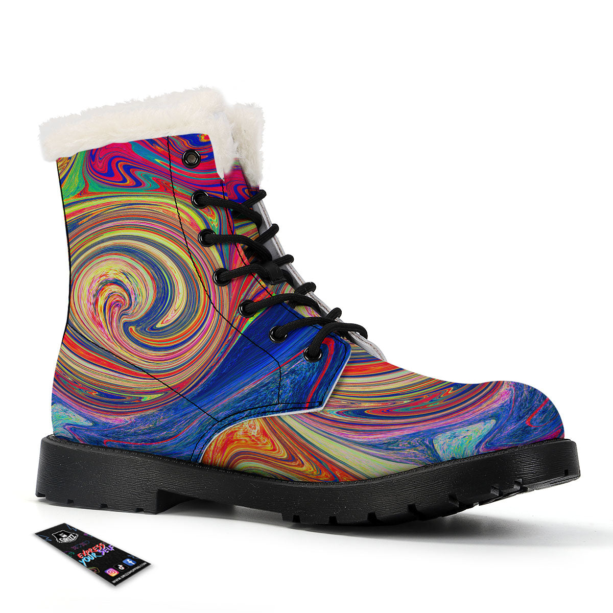 Liquid Trippy Abstract Psychedelic Print Winter Boots-grizzshop