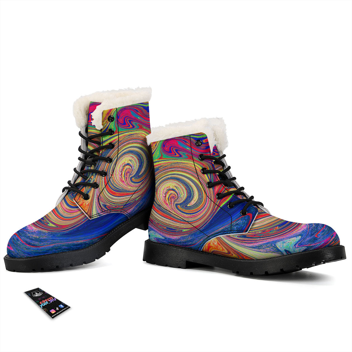 Liquid Trippy Abstract Psychedelic Print Winter Boots-grizzshop