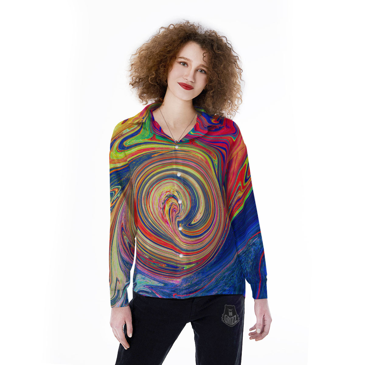Liquid Trippy Abstract Psychedelic Print Women's Long Sleeve Shirts-grizzshop
