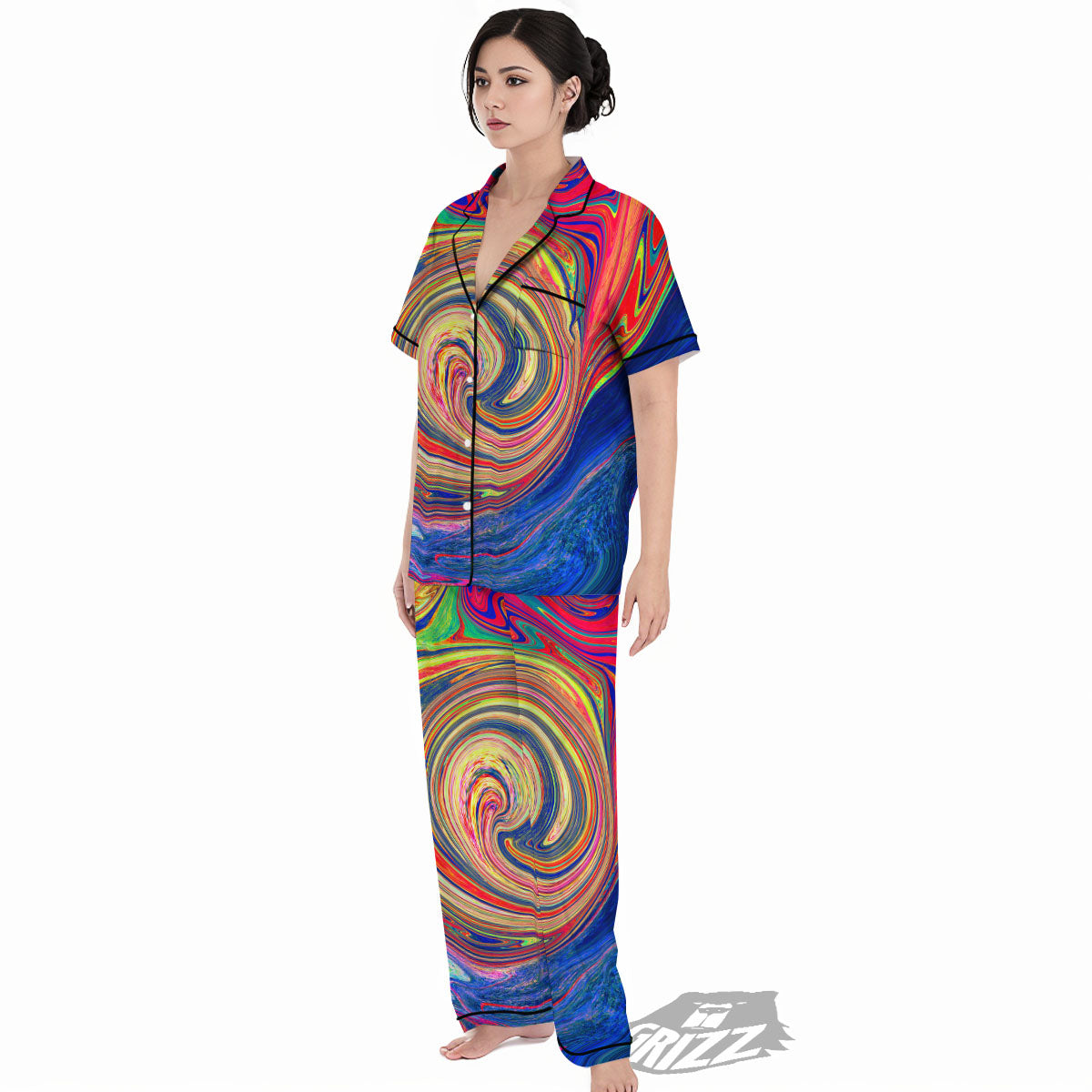Liquid Trippy Abstract Psychedelic Print Women's Pajamas Set-grizzshop