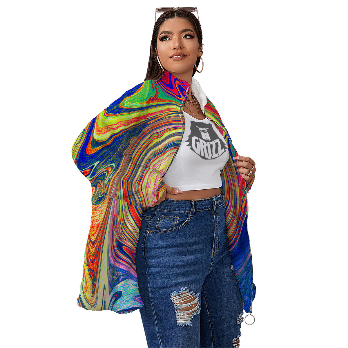 Liquid Trippy Abstract Psychedelic Print Women's Sherpa Jacket-grizzshop