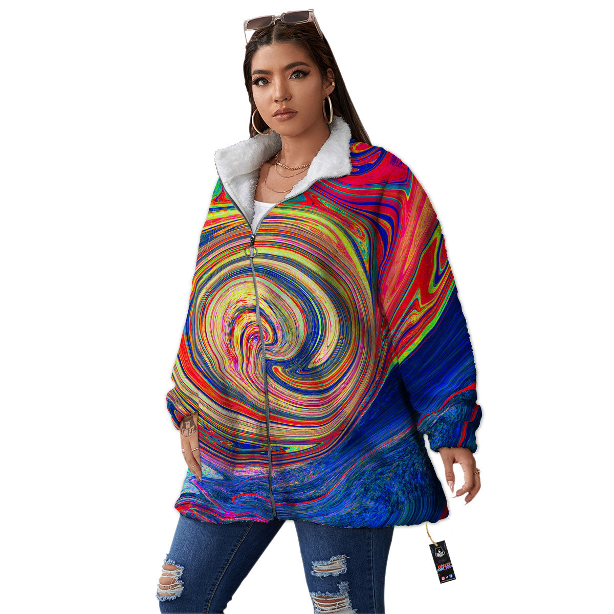 Liquid Trippy Abstract Psychedelic Print Women's Sherpa Jacket-grizzshop