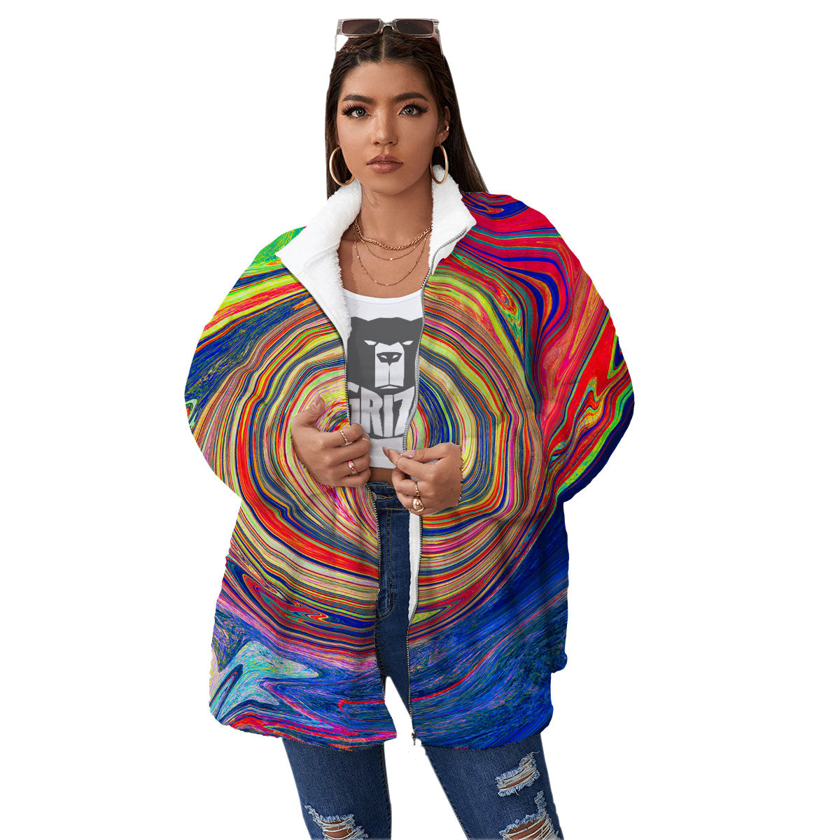 Liquid Trippy Abstract Psychedelic Print Women's Sherpa Jacket-grizzshop