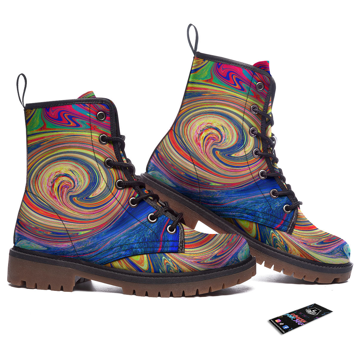 Liquid Trippy Abstract Psychedelic Print Work Boots-grizzshop