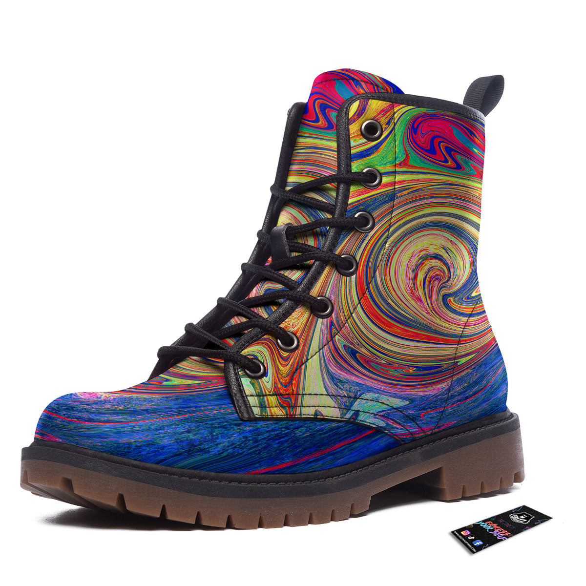 Liquid Trippy Abstract Psychedelic Print Work Boots-grizzshop