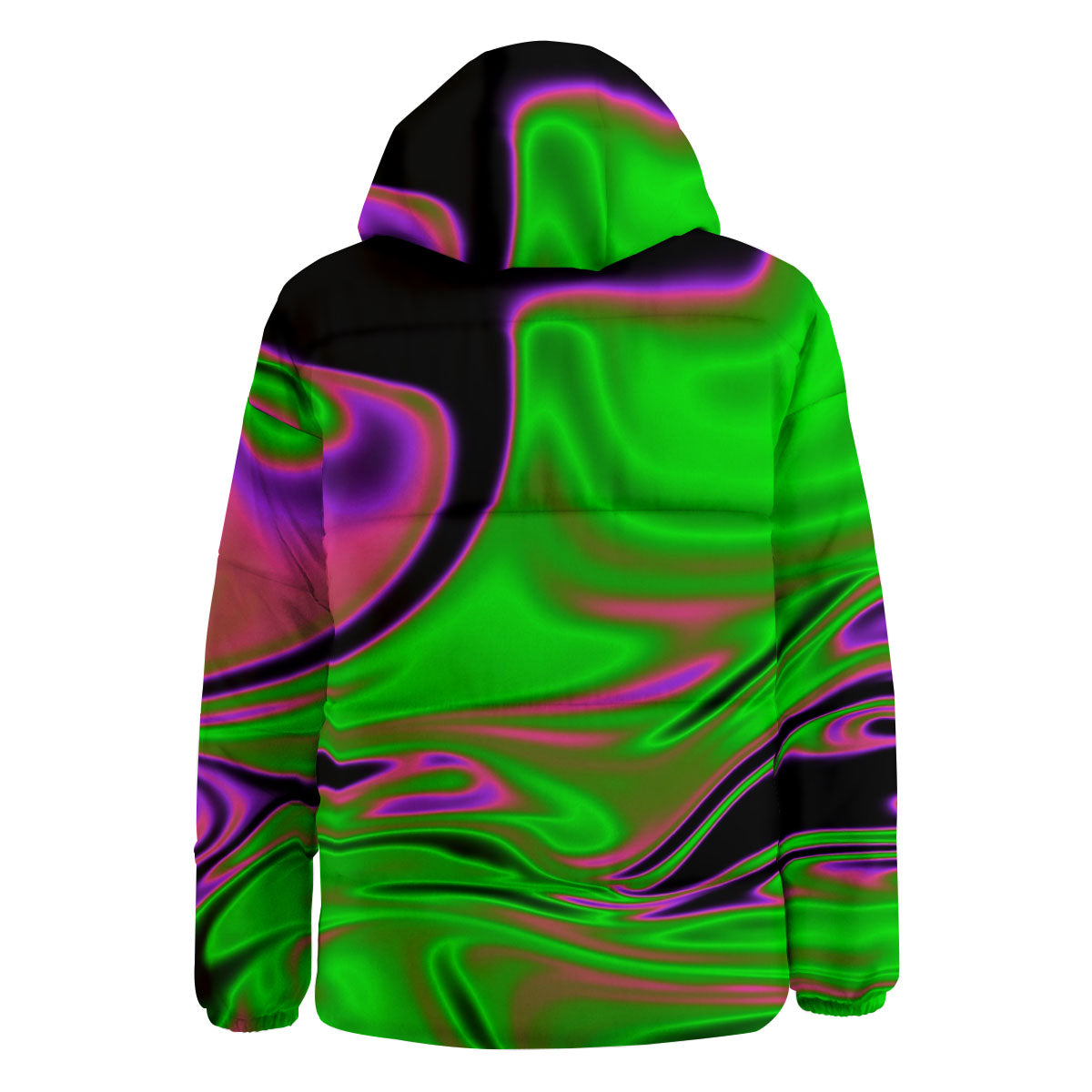 Liquid Trippy Green Abstract Print Down Jacket-grizzshop