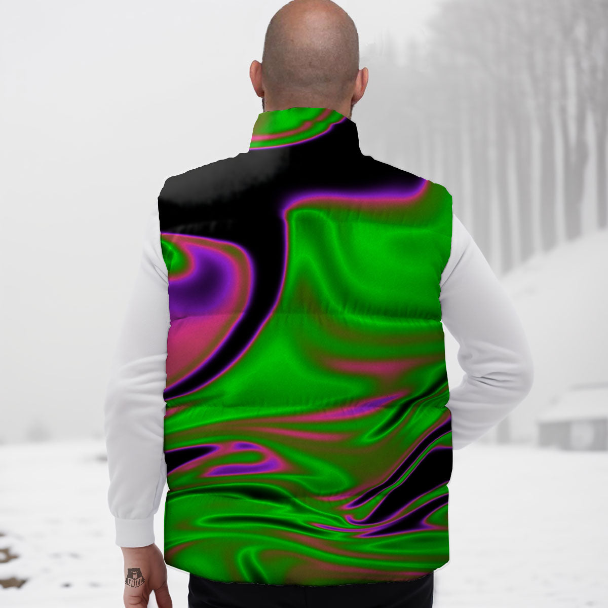 Liquid Trippy Green Abstract Print Down Vest
