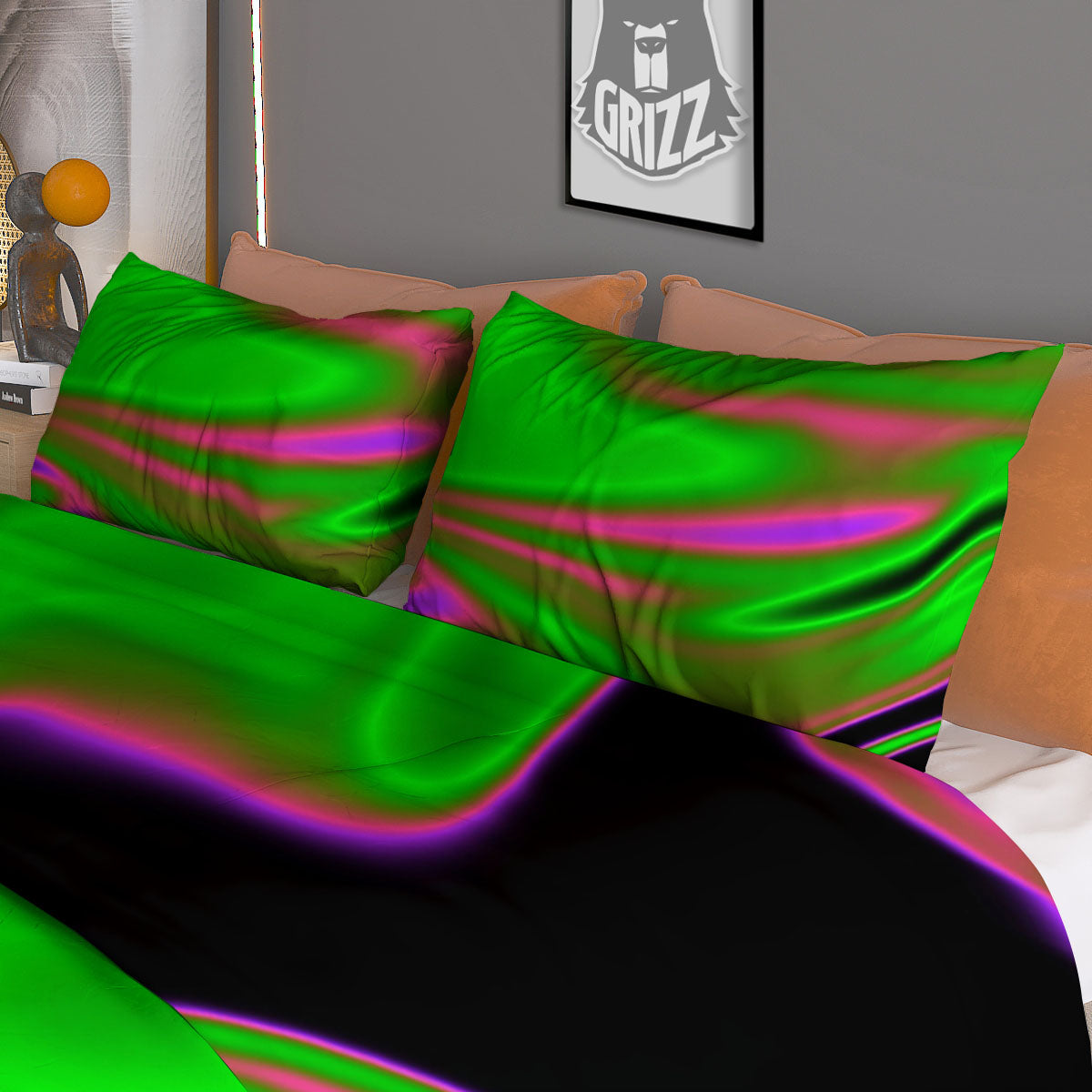 Liquid Trippy Green Abstract Print Duvet Cover Bedding Set