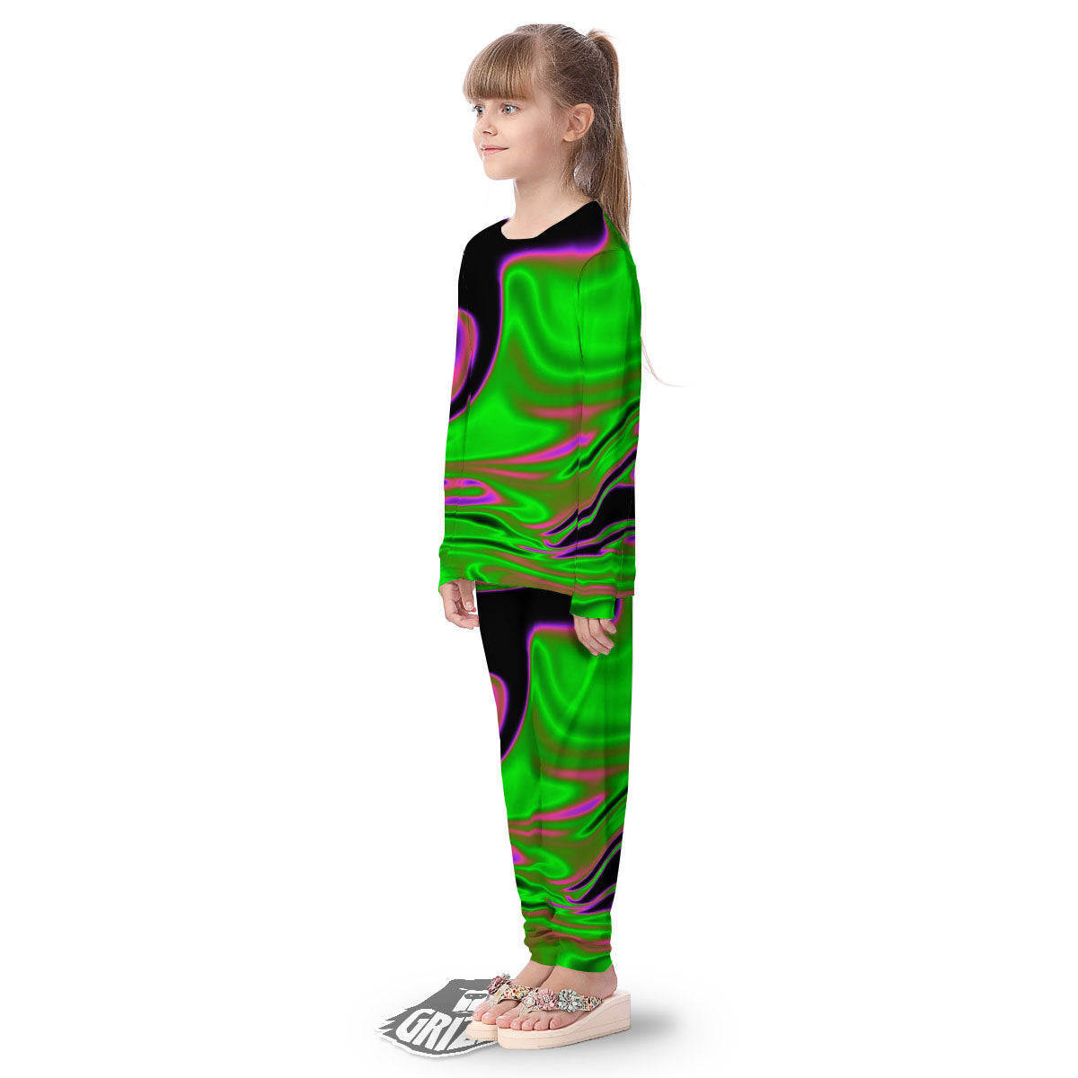 Liquid Trippy Green Abstract Print Kid's Pajamas-grizzshop