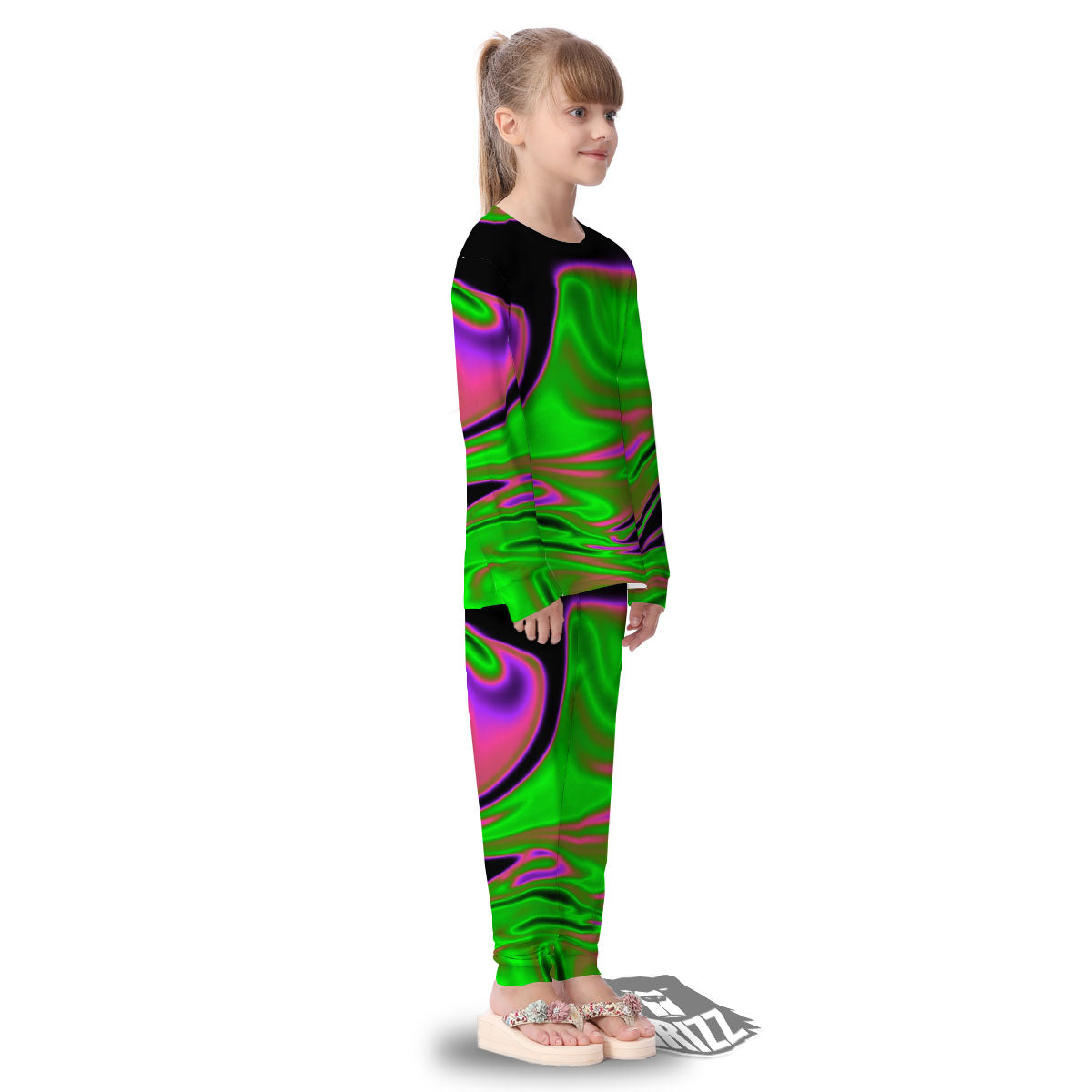 Liquid Trippy Green Abstract Print Kid's Pajamas-grizzshop