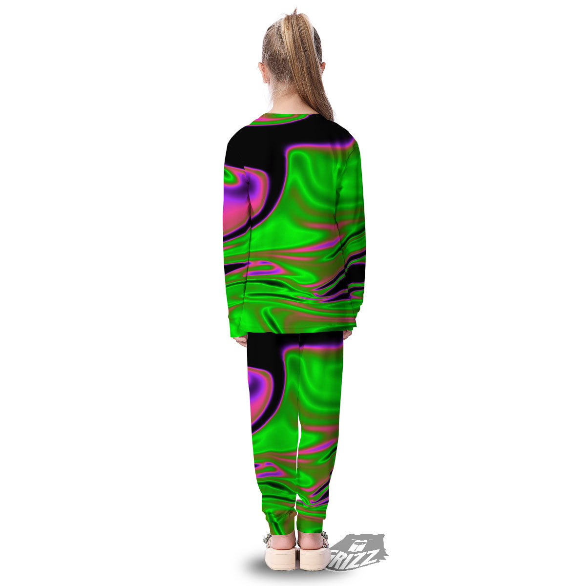 Liquid Trippy Green Abstract Print Kid's Pajamas-grizzshop