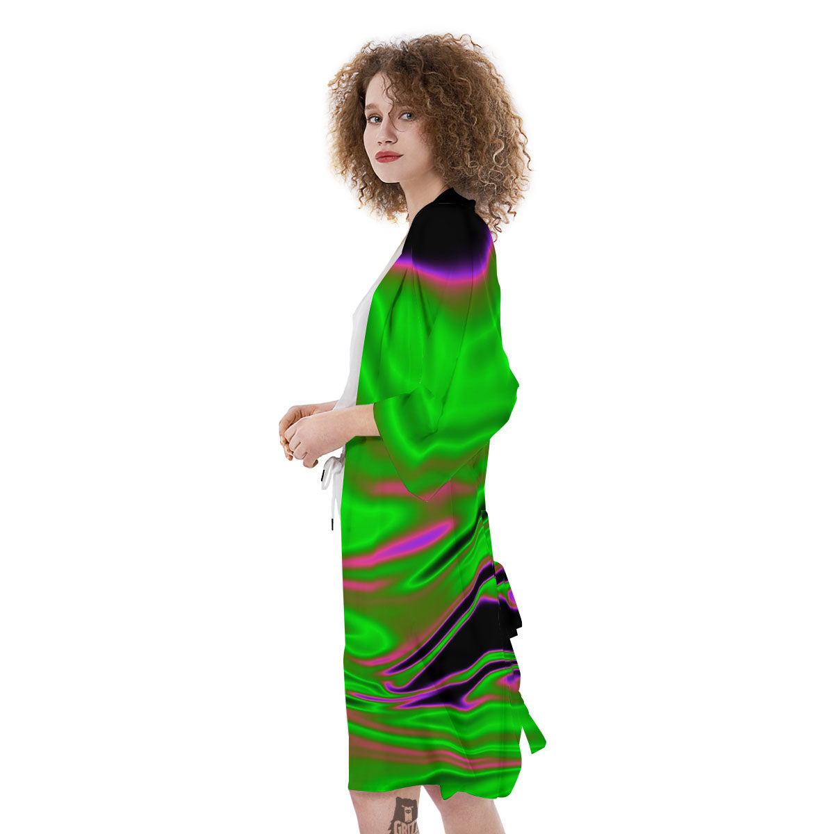 Liquid Trippy Green Abstract Print Kimono-grizzshop