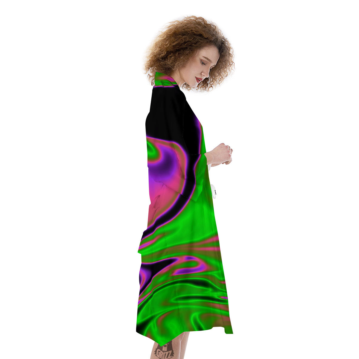 Liquid Trippy Green Abstract Print Kimono-grizzshop