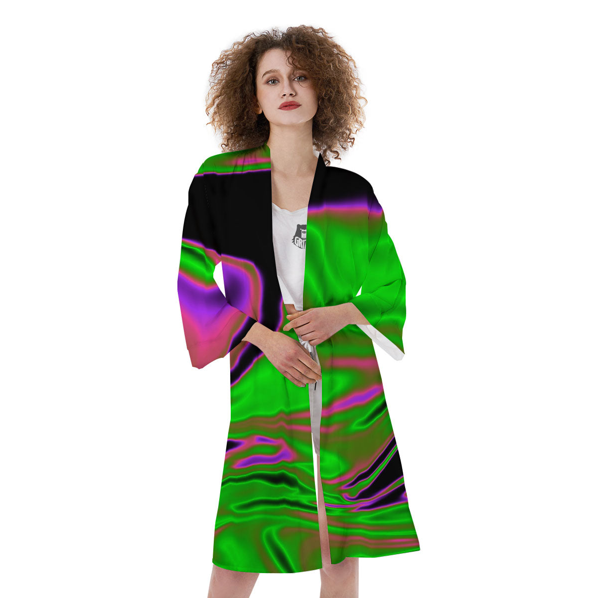 Liquid Trippy Green Abstract Print Kimono-grizzshop