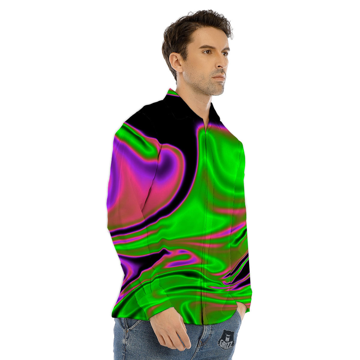 Liquid Trippy Green Abstract Print Men's Dress Shirts-grizzshop
