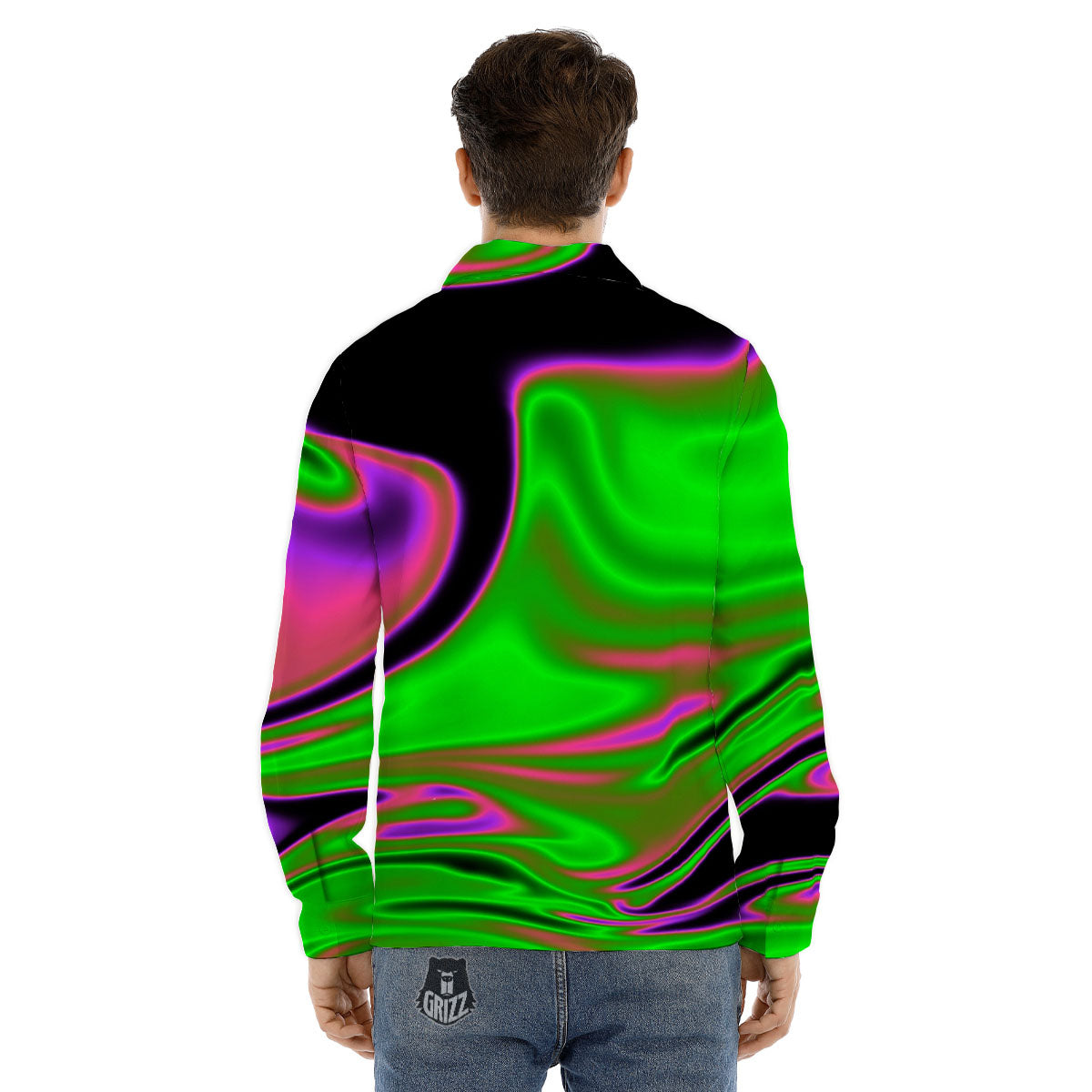 Liquid Trippy Green Abstract Print Men's Dress Shirts-grizzshop