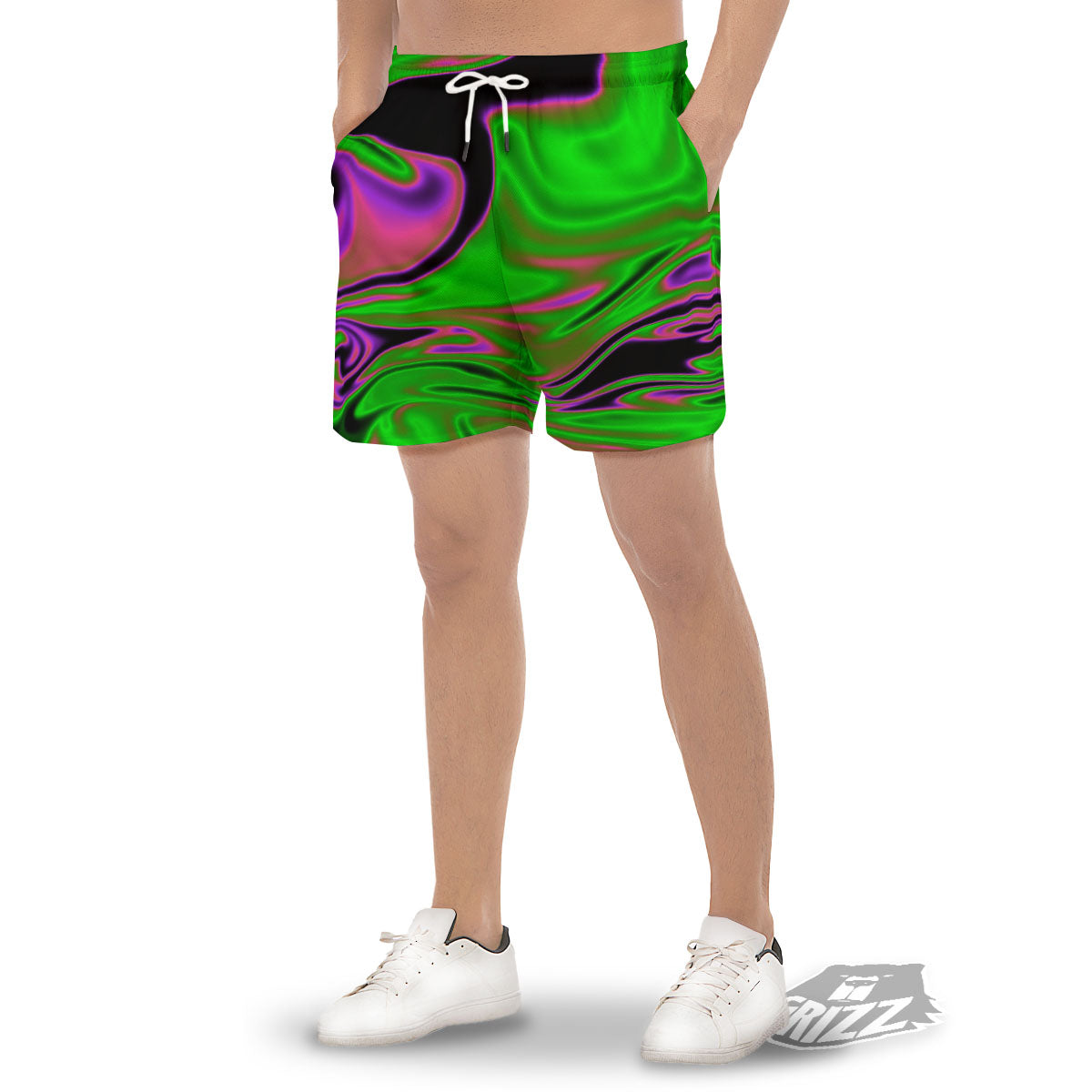 Liquid Trippy Green Abstract Print Men's Gym Shorts-grizzshop