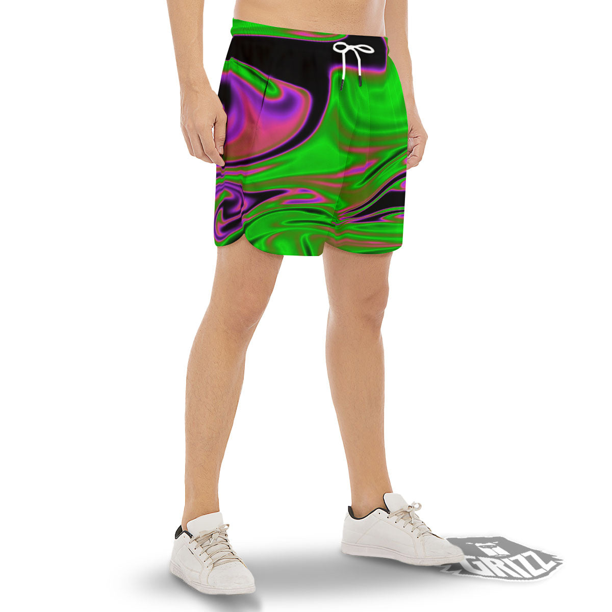 Liquid Trippy Green Abstract Print Men's Gym Shorts-grizzshop