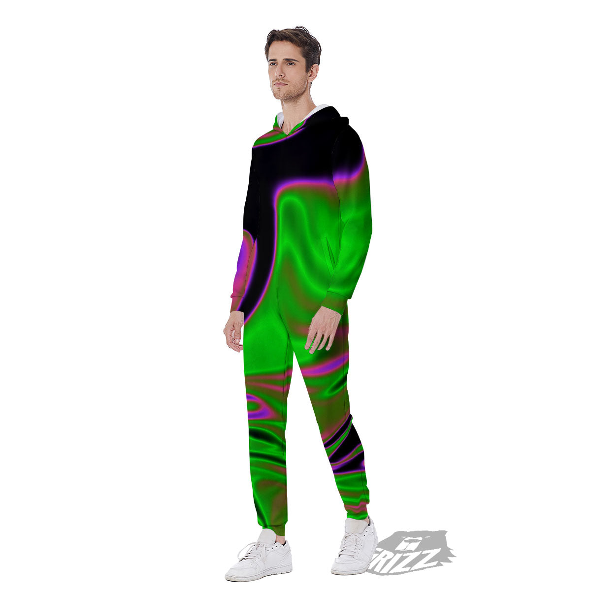 Liquid Trippy Green Abstract Print Men's Jumpsuit-grizzshop