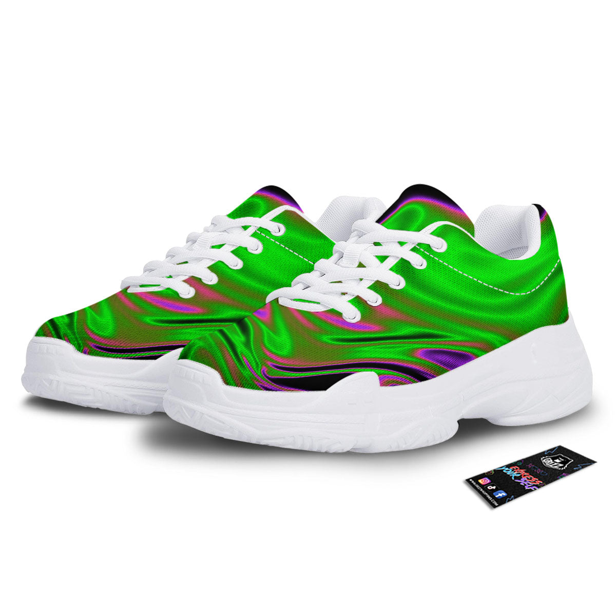 Liquid Trippy Green Abstract Print White Chunky Shoes-grizzshop
