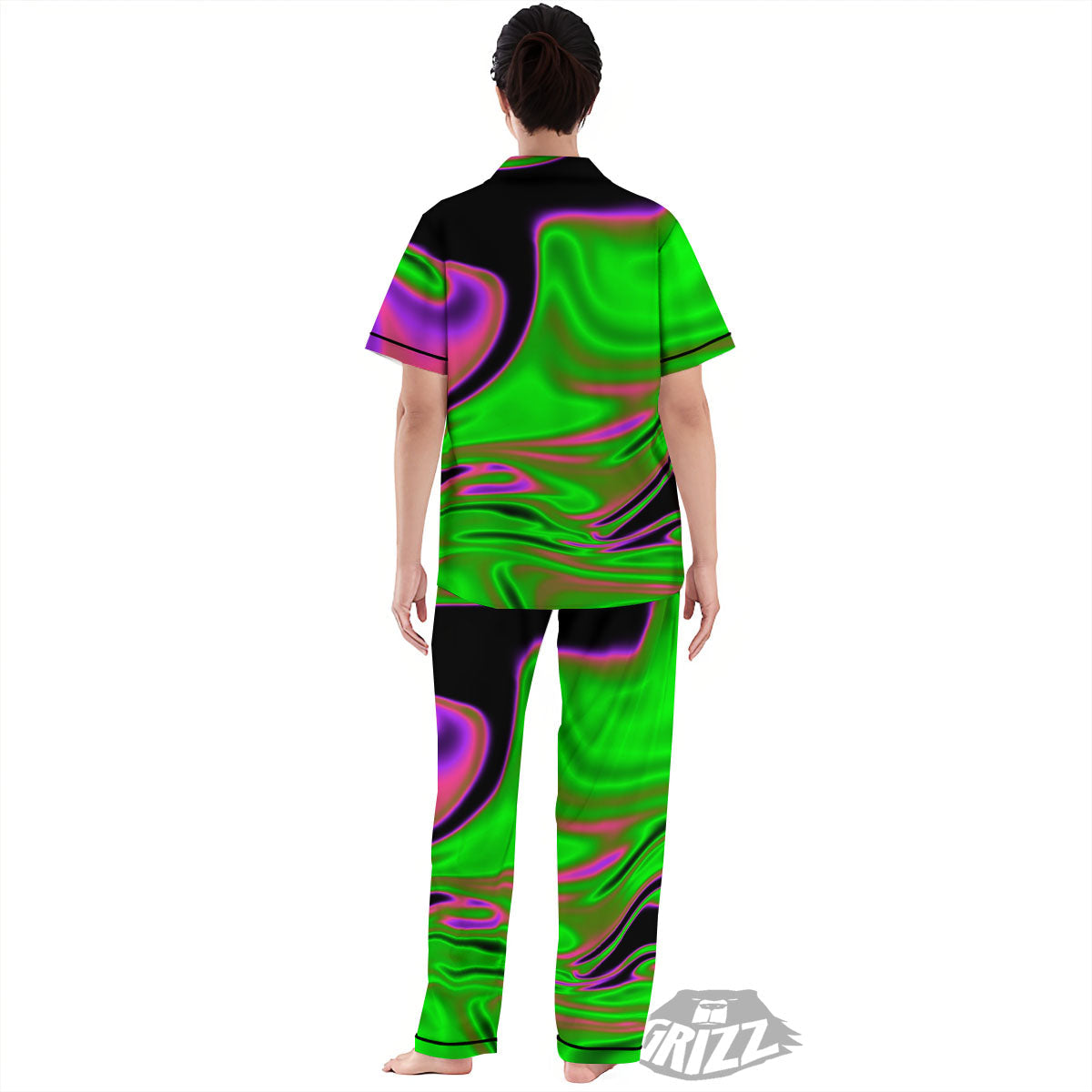 Liquid Trippy Green Abstract Print Women's Pajamas Set-grizzshop