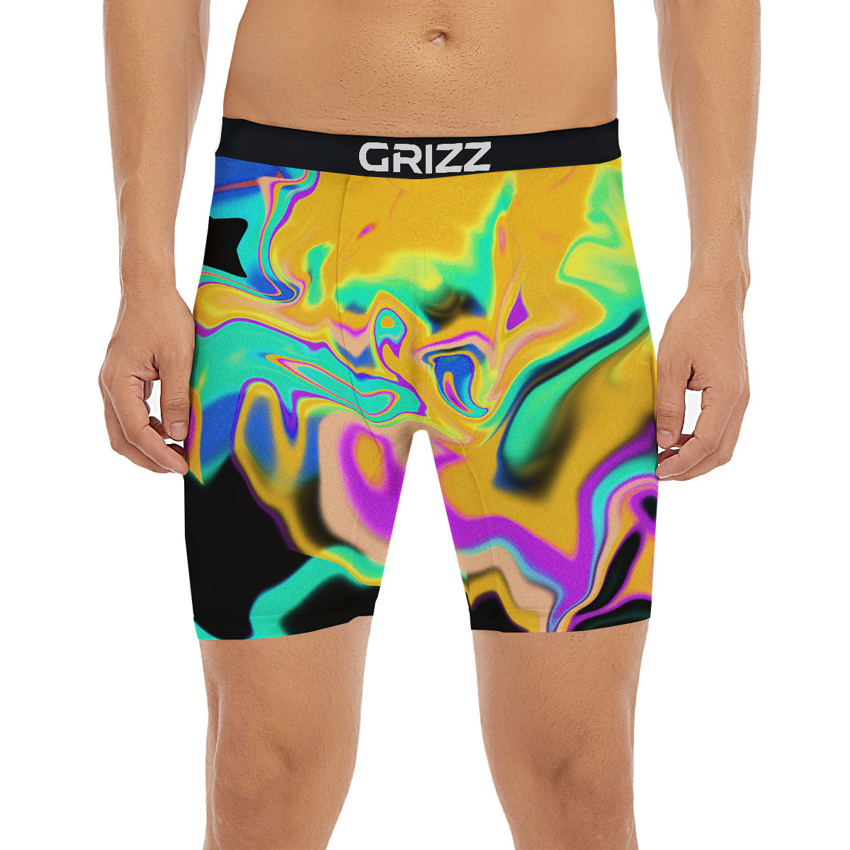 Liquid Trippy Holographic Neon Print Muay Thai Boxing Shorts