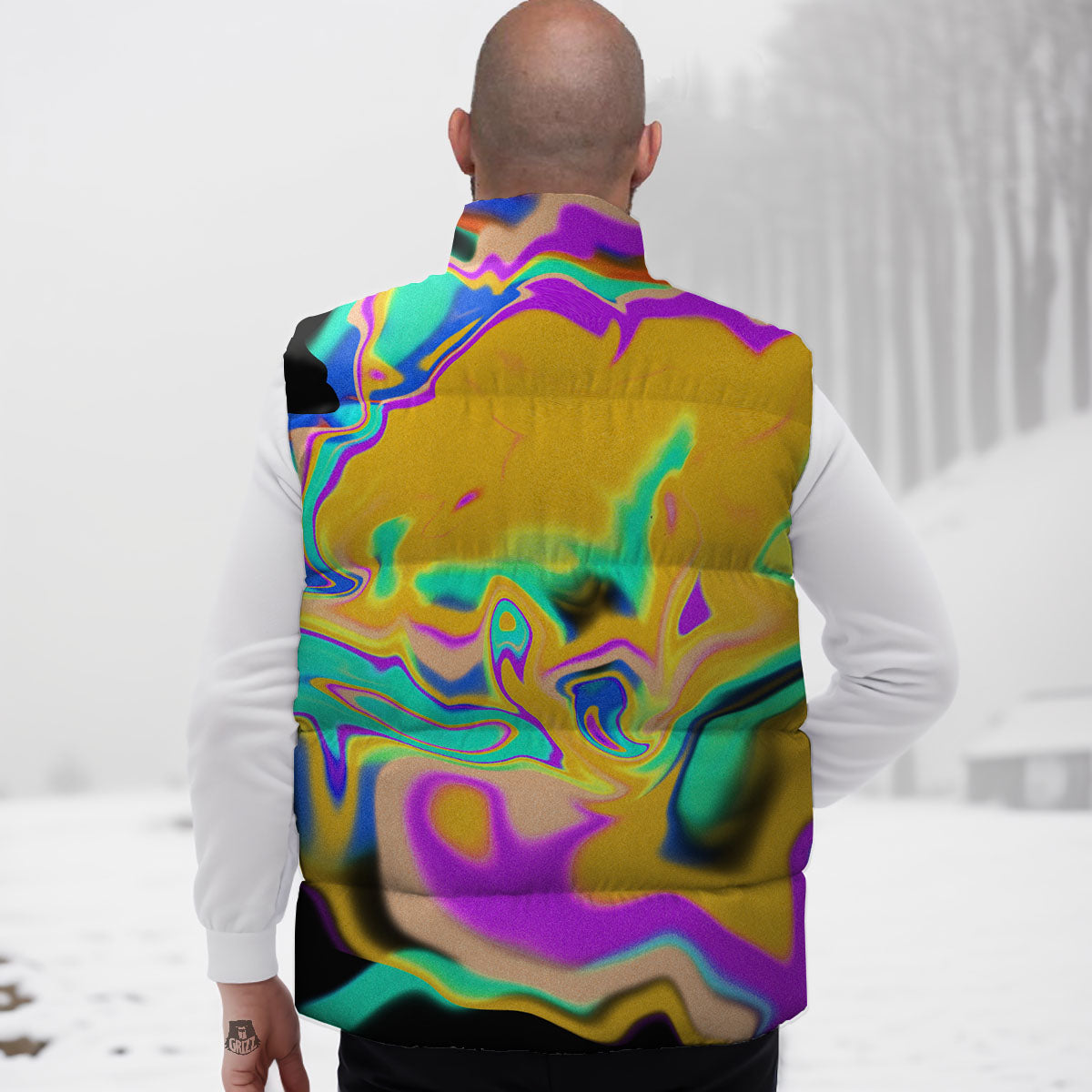 Liquid Trippy Holographic Neon Print Down Vest