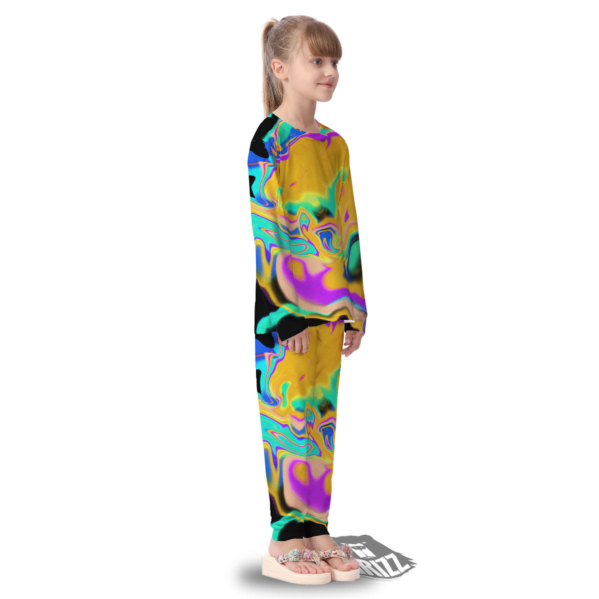 Liquid Trippy Holographic Neon Print Kid's Pajamas-grizzshop