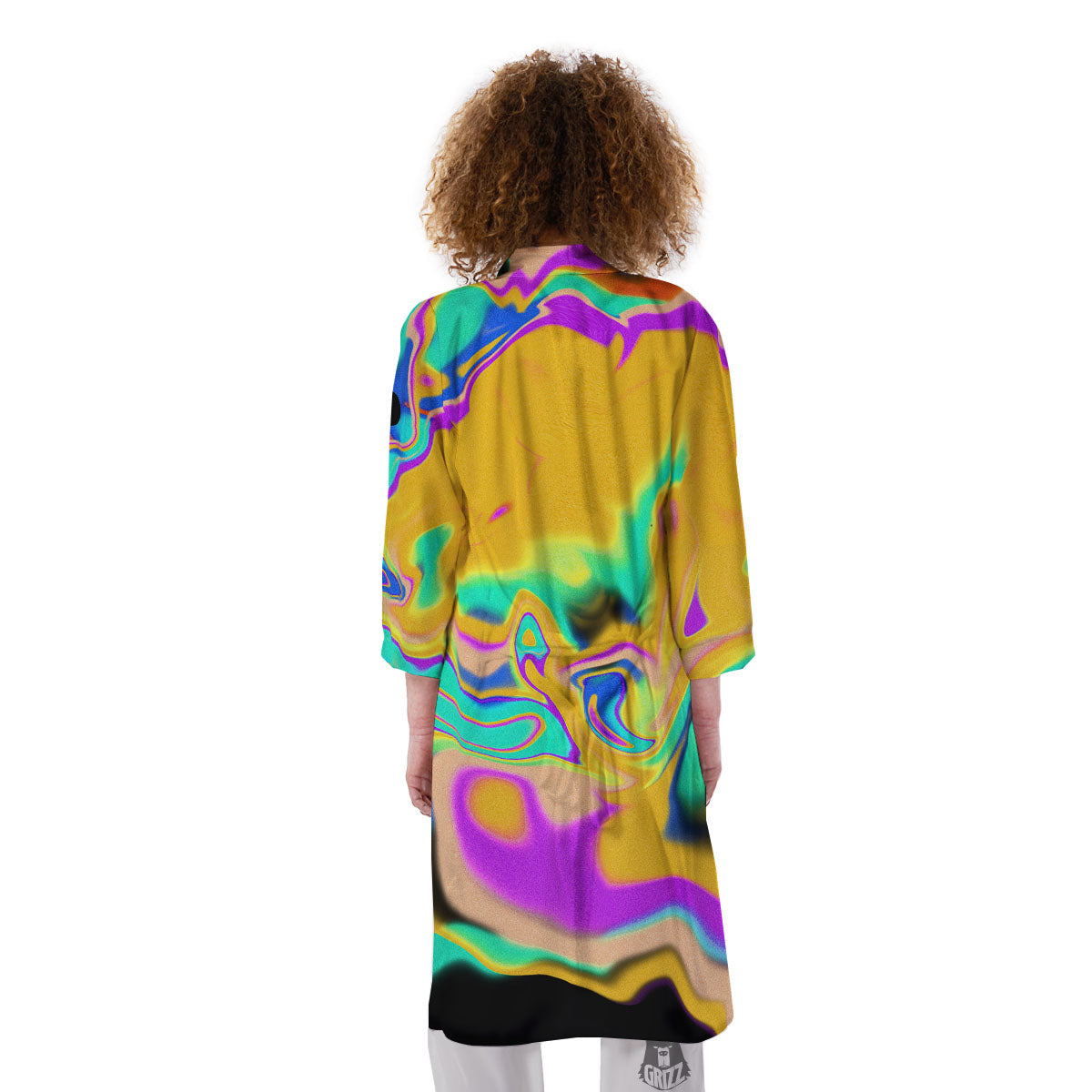 Liquid Trippy Holographic Neon Print Kimono-grizzshop