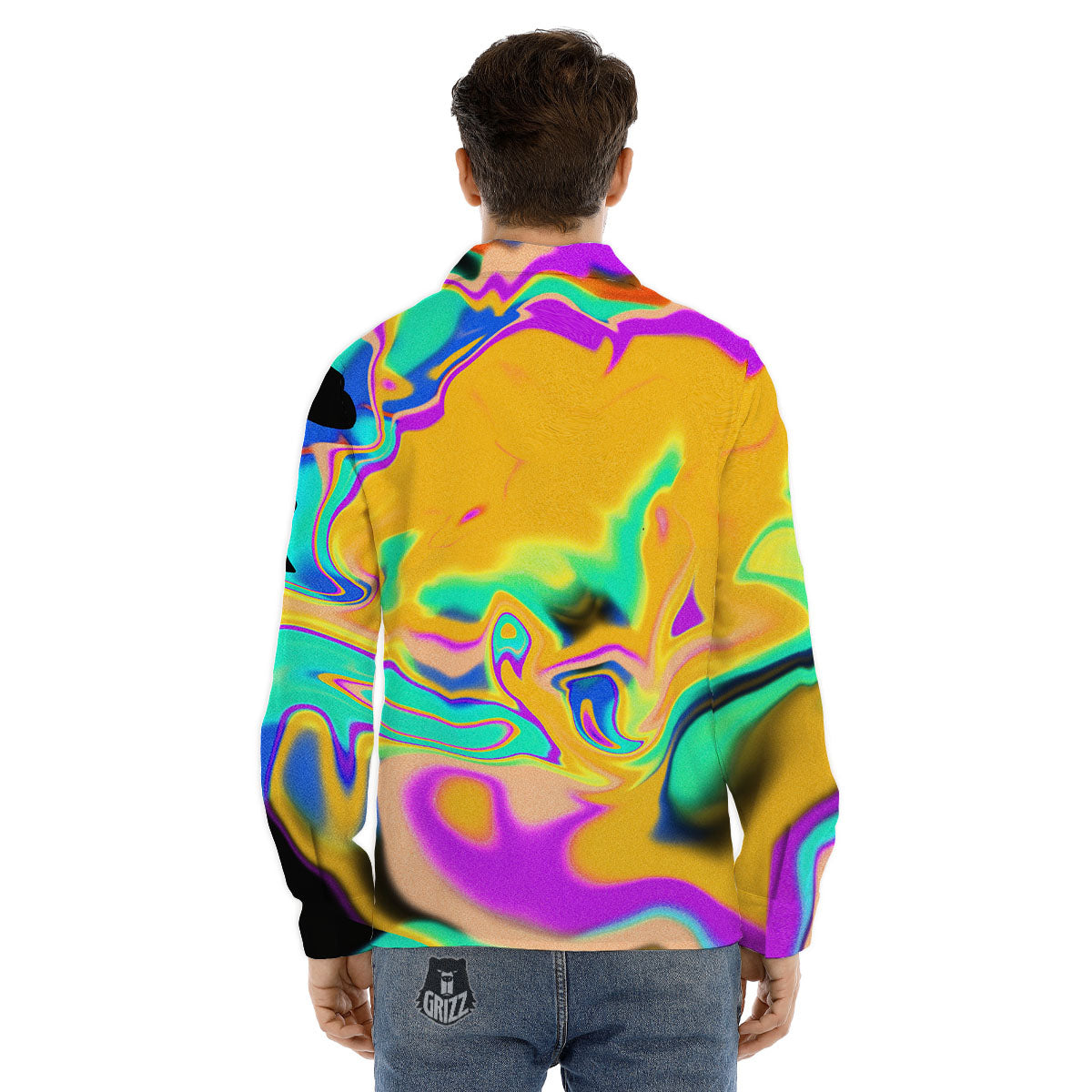 Liquid Trippy Holographic Neon Print Men's Dress Shirts-grizzshop