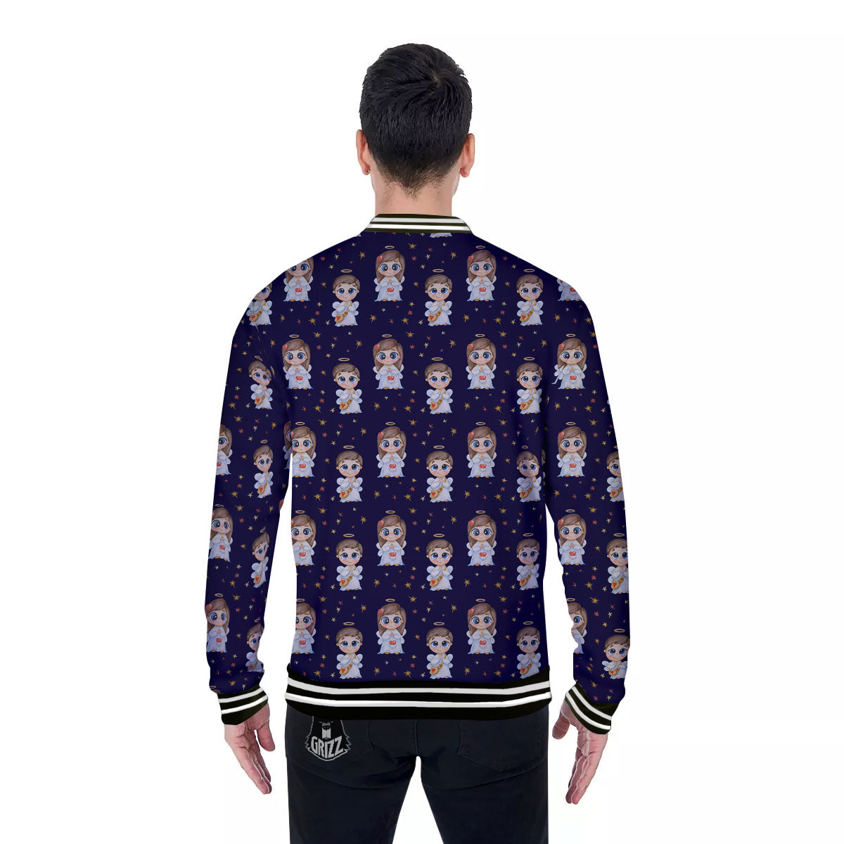 Little Angel Print Pattern Baseball Jacket-grizzshop