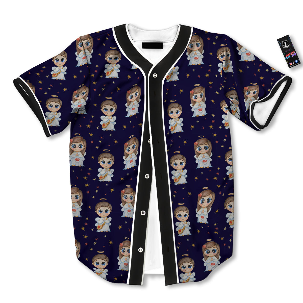 Little Angel Print Pattern Baseball Jersey-grizzshop