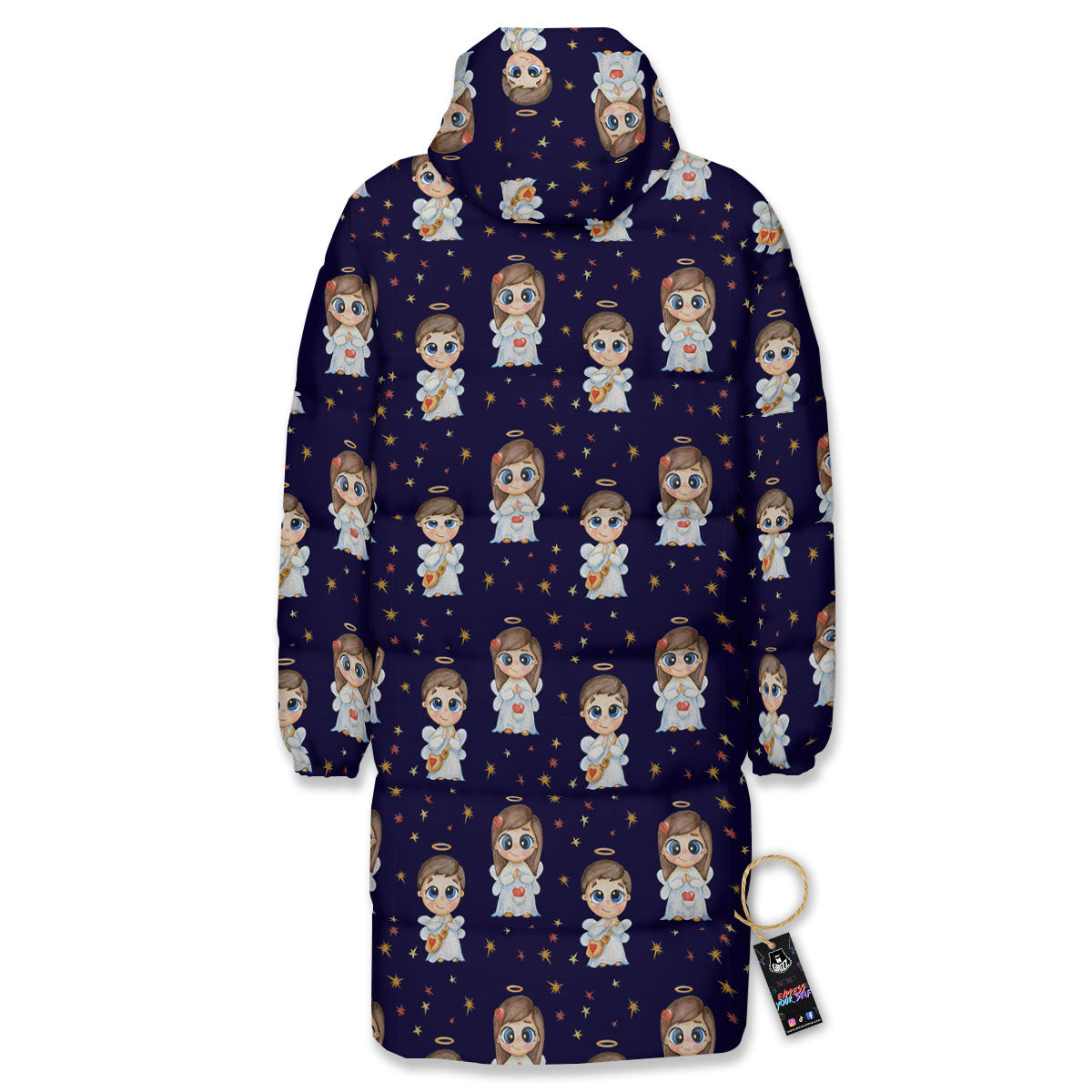 Little Angel Print Pattern Long Down Jacket-grizzshop