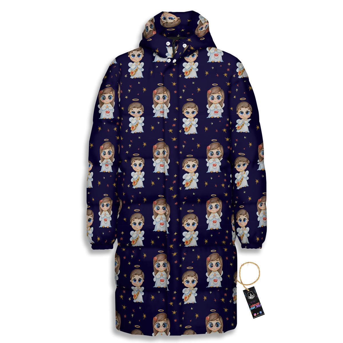Little Angel Print Pattern Long Down Jacket-grizzshop