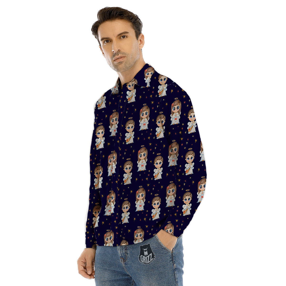 Little Angel Print Pattern Men's Dress Shirts-grizzshop