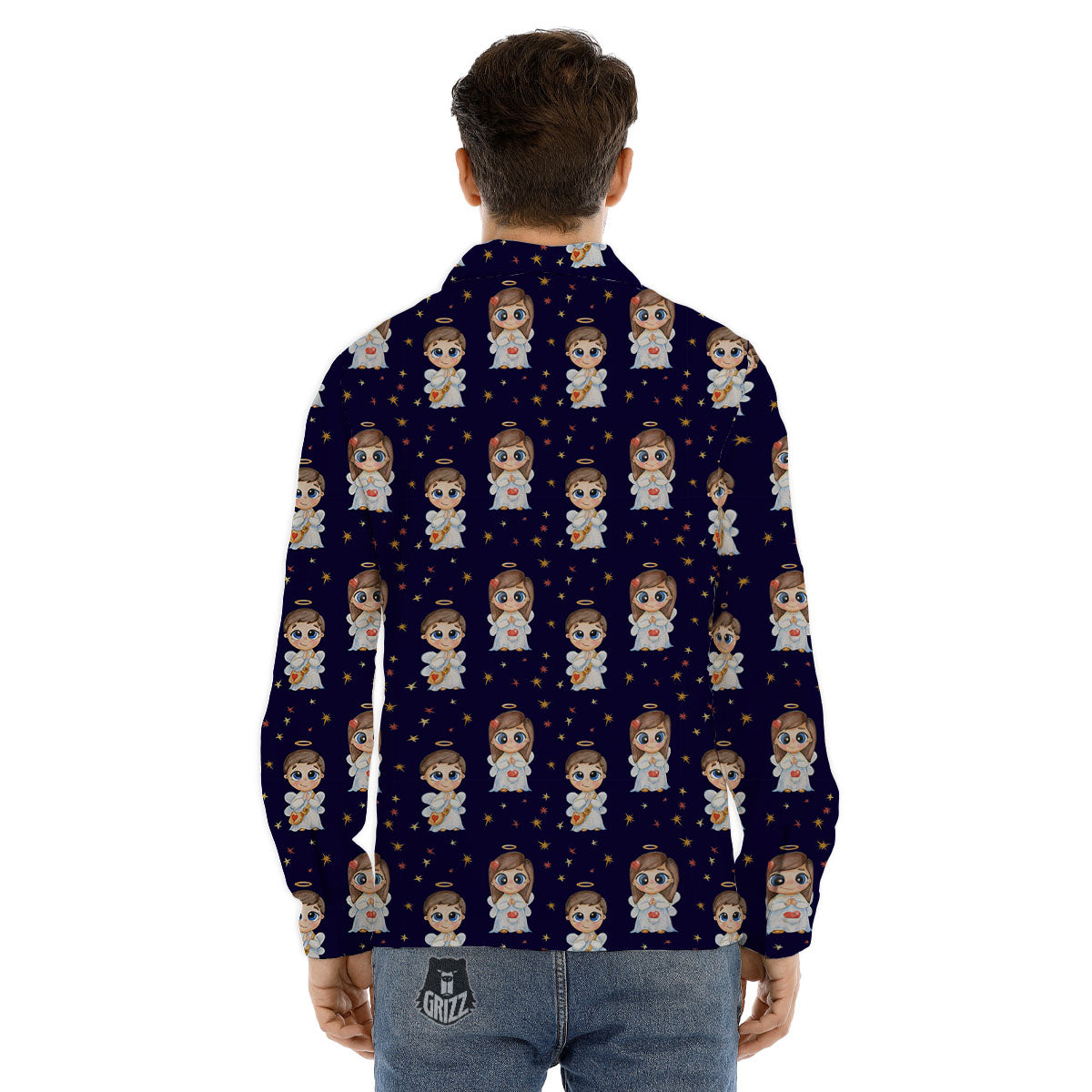 Little Angel Print Pattern Men's Dress Shirts-grizzshop