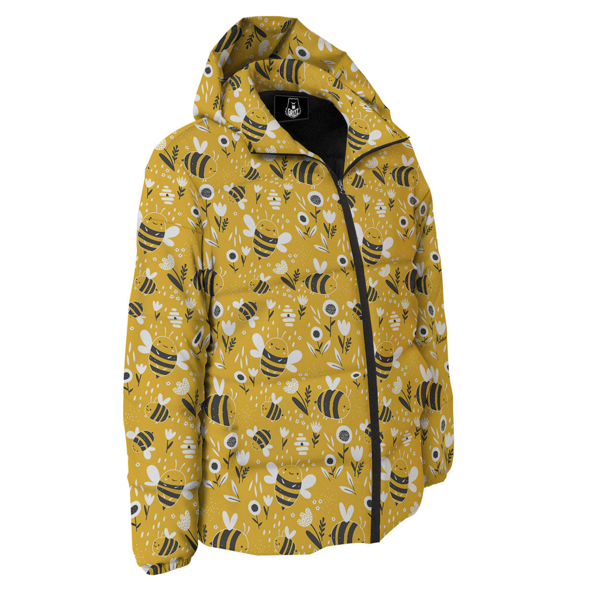 Little Bee Print Pattern Down Jacket-grizzshop