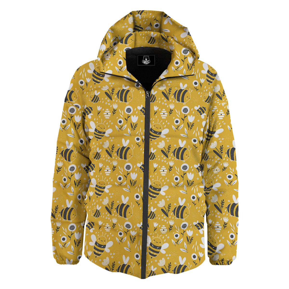 Little Bee Print Pattern Down Jacket-grizzshop