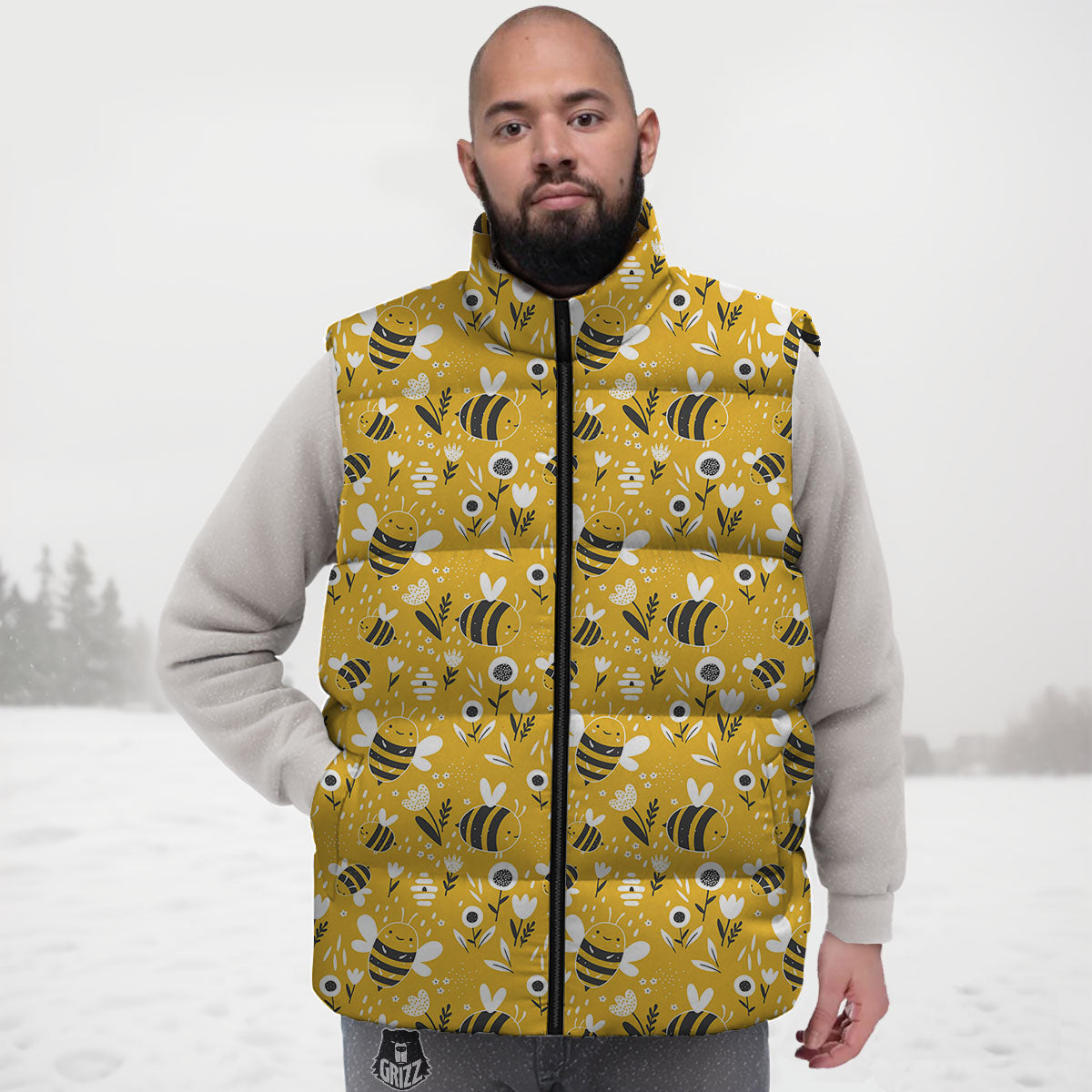 Little Bee Print Pattern Down Vest-grizzshop