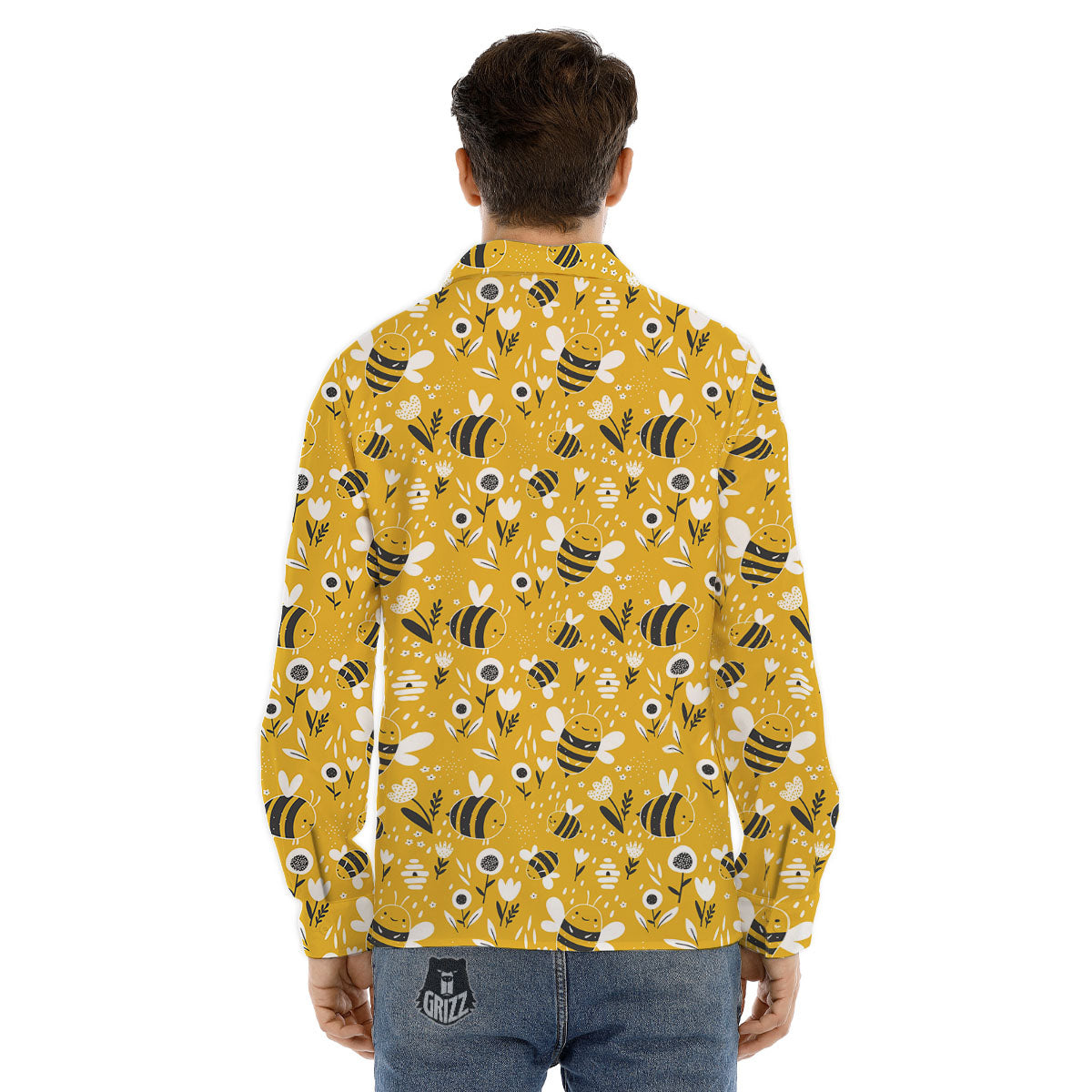 Little Bee Print Pattern Men's Dress Shirts-grizzshop