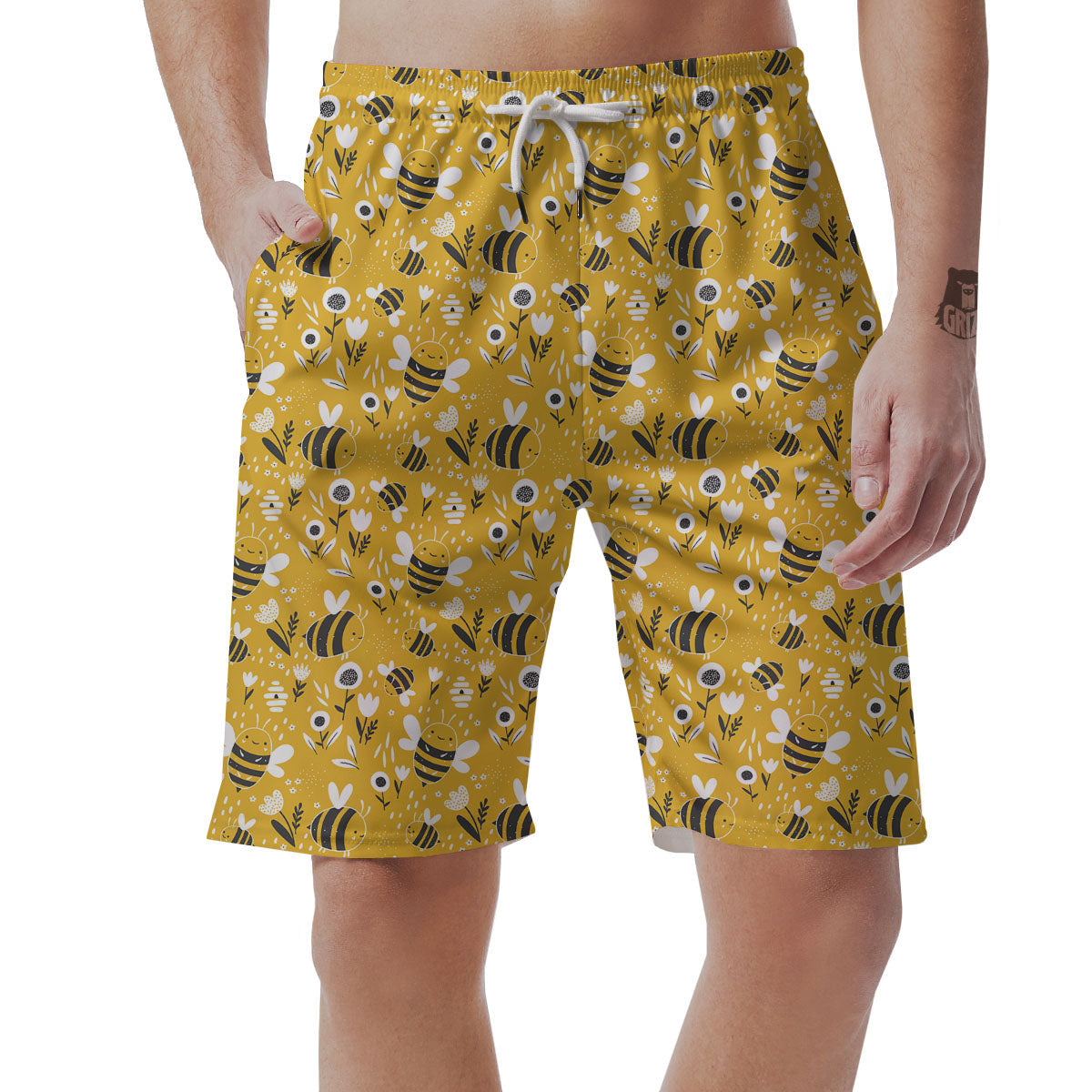 Little Bee Print Pattern Men's Shorts-grizzshop