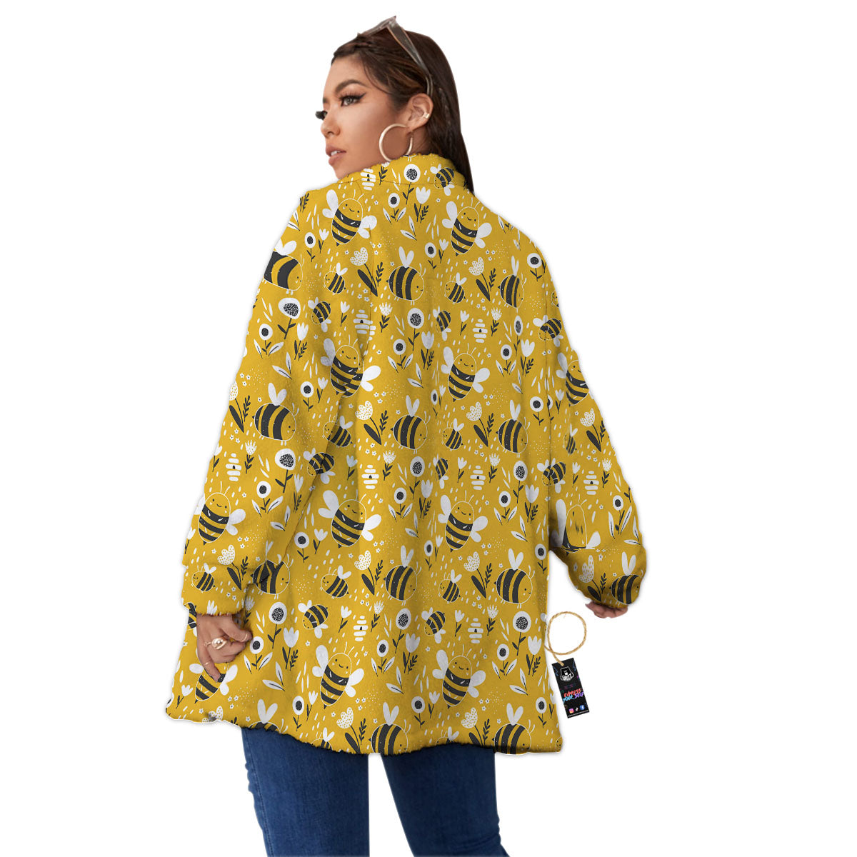 Little Bee Print Pattern Women's Sherpa Jacket-grizzshop