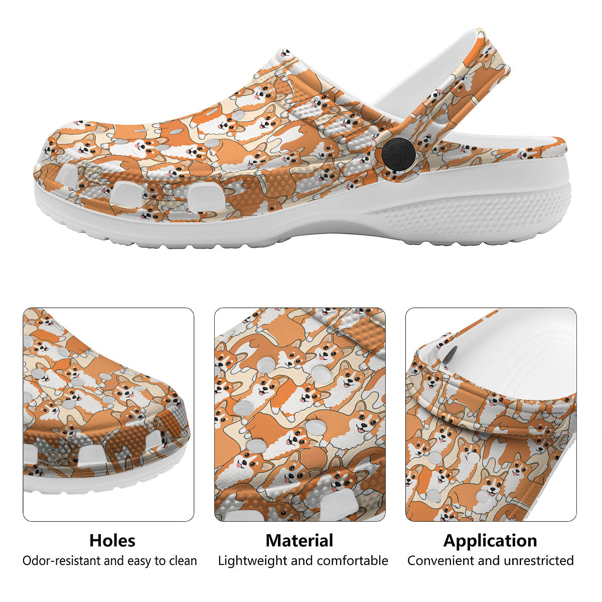 Little Corgi Print Pattern Clog-grizzshop