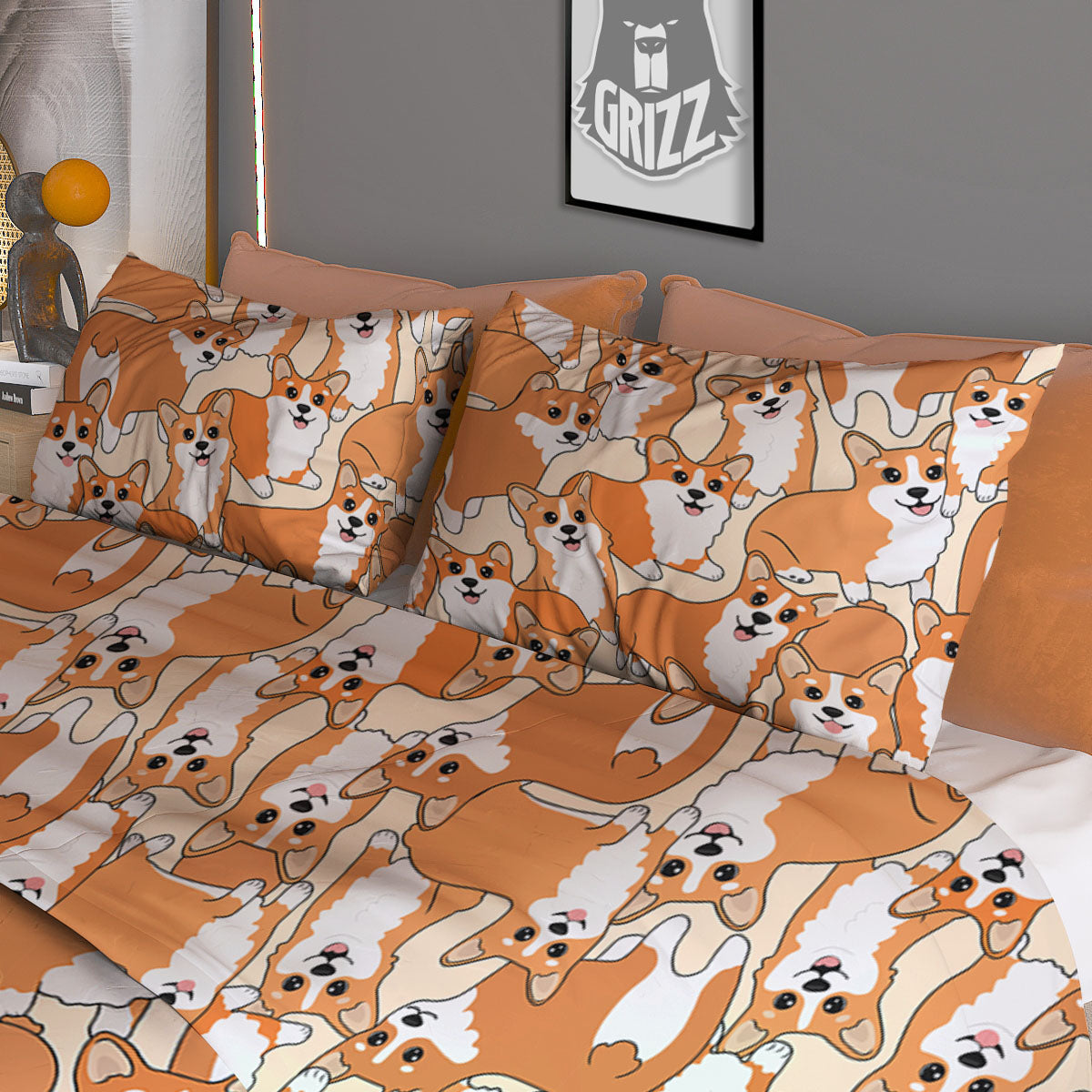 Little Corgi Print Pattern Duvet Cover Bedding Set